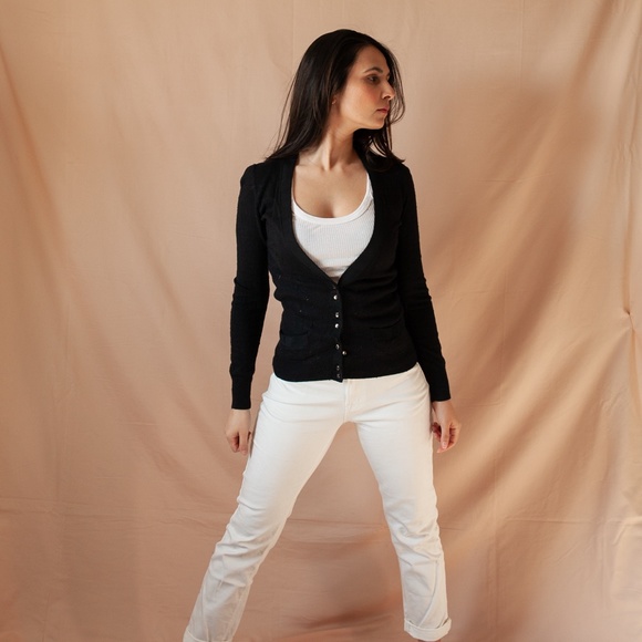 Jewel Buttoned Cardigan in Black - Picture 2 of 2